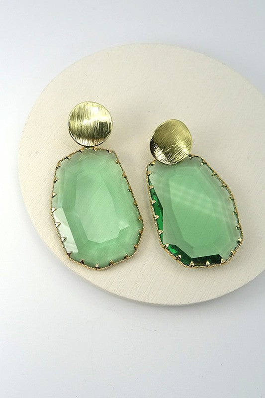 Vintage Glass Stone Earrings-Emerald