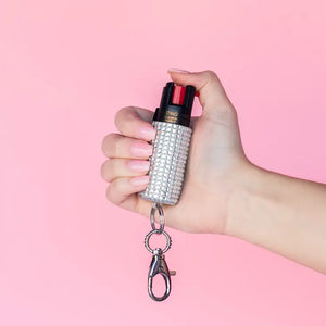 Silver Rhinestone Pepper Spray Keychain