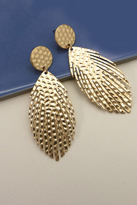Hammered Feather Earrings-Gold